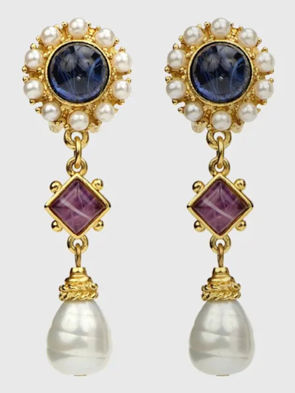 Ben-Amun Mixed Glass-Drop Clip Earrings
